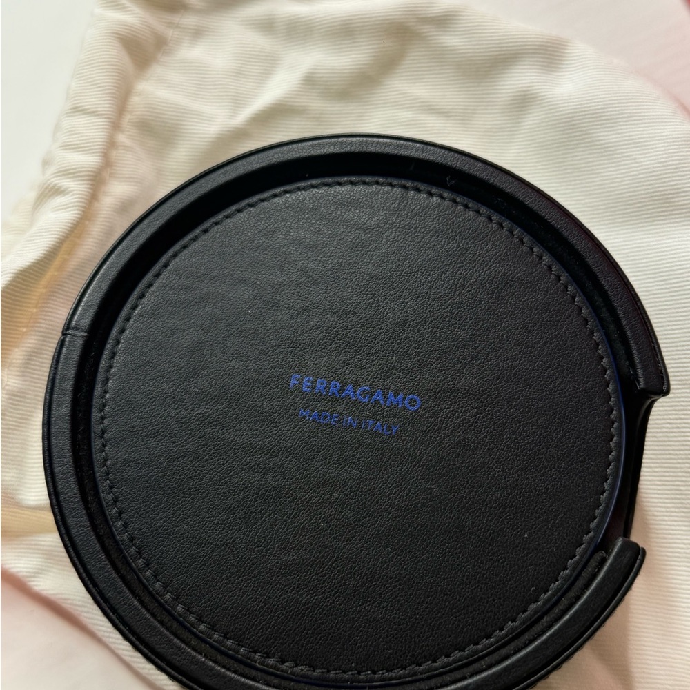 Ferragamo Black Leather Coaster Set